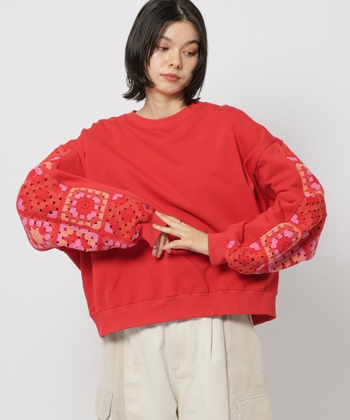 niko and...(ニコアンド)の「クロシェコンビプルオーバー(スウェット・レディース・グレー/チャコール/ナチュラル/ダークブルー/ライトグレー/グリーン/ブラック/レッド/スモーク/セージグリーン・MEDIUM/LARGE)」の22枚目の写真