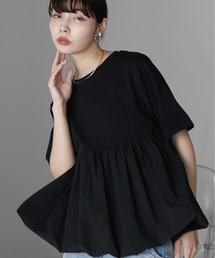 Mixed material balloon hem tops 異素材バルーントップス