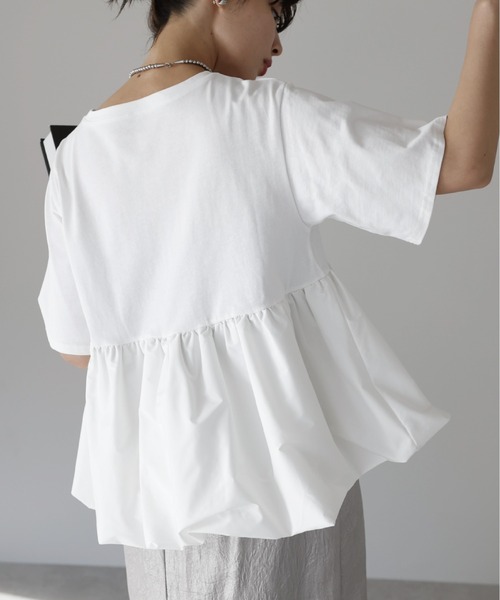 SOTT(ソット)の「Mixed material balloon hem tops 異素材バルーントップス(Tシャツ/カットソー・レディース・ブラック/オフホワイト・FREE)」の15枚目の写真