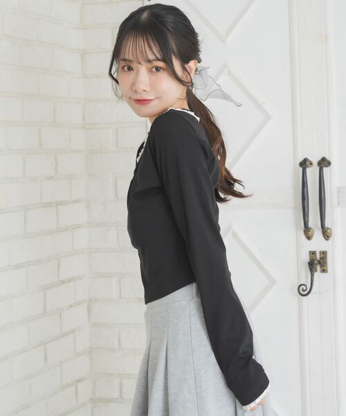 ems excite(エムズエキサイト)の「リボン付きシャーリングCT(Tシャツ/カットソー・レディース・ダークグレー/ブラック/ブルー・FREE)」の22枚目の写真