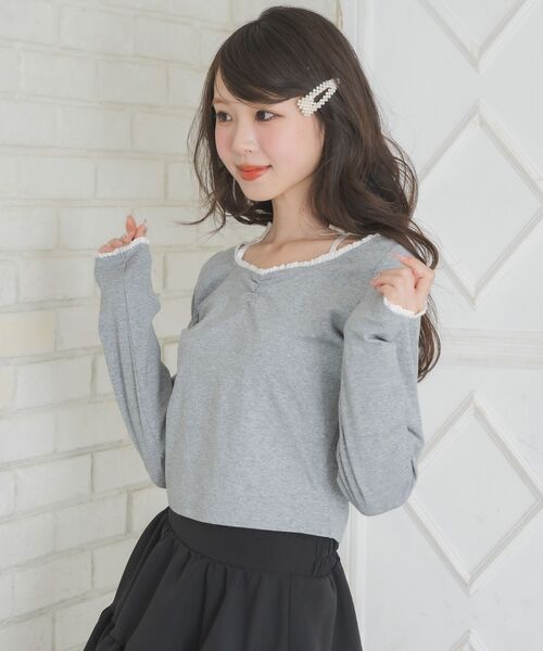 ems excite(エムズエキサイト)の「リボン付きシャーリングCT(Tシャツ/カットソー・レディース・ダークグレー/ブラック/ブルー・FREE)」の13枚目の写真