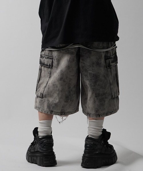 ILL'S（イルズ）の「25SS【MAROCORE SELECT】クラッシュデニム カーゴショーツ パンツ（デニムパンツ・メンズ・ブラック/ホワイト・FREE）」の7枚目の写真