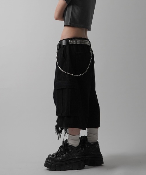 ILL'S（イルズ）の「25SS【MAROCORE SELECT】クラッシュデニム カーゴショーツ パンツ（デニムパンツ・メンズ・ブラック/ホワイト・FREE）」の15枚目の写真