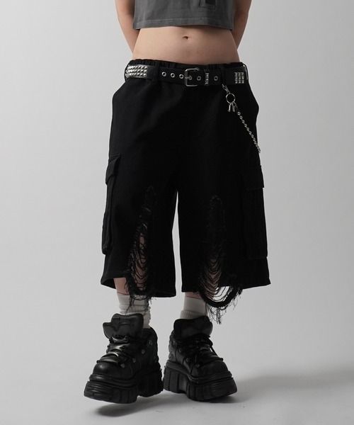 ILL'S（イルズ）の「25SS【MAROCORE SELECT】クラッシュデニム カーゴショーツ パンツ（デニムパンツ・メンズ・ブラック/ホワイト・FREE）」の9枚目の写真