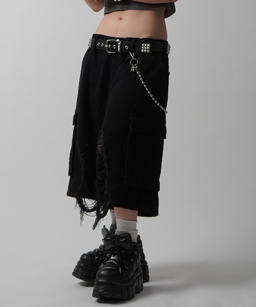 ILL'S（イルズ）の「25SS【MAROCORE SELECT】クラッシュデニム カーゴショーツ パンツ（デニムパンツ・メンズ・ブラック/ホワイト・FREE）」の10枚目の写真