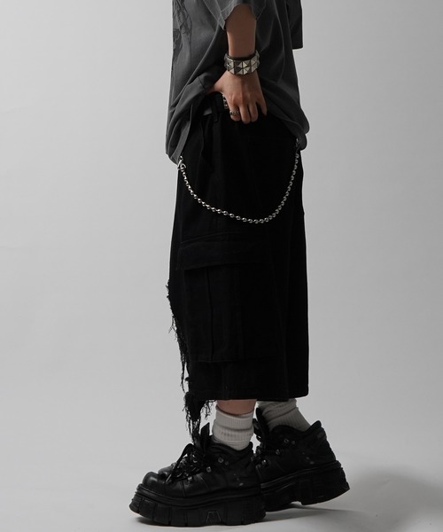 ILL'S（イルズ）の「25SS【MAROCORE SELECT】クラッシュデニム カーゴショーツ パンツ（デニムパンツ・メンズ・ブラック/ホワイト・FREE）」の16枚目の写真