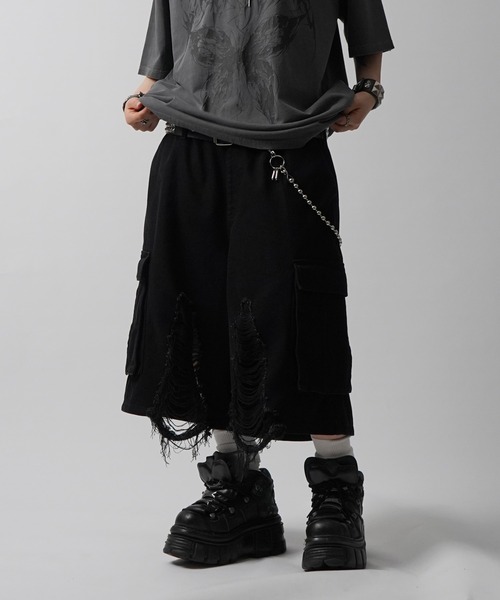 ILL'S（イルズ）の「25SS【MAROCORE SELECT】クラッシュデニム カーゴショーツ パンツ（デニムパンツ・メンズ・ブラック/ホワイト・FREE）」の12枚目の写真