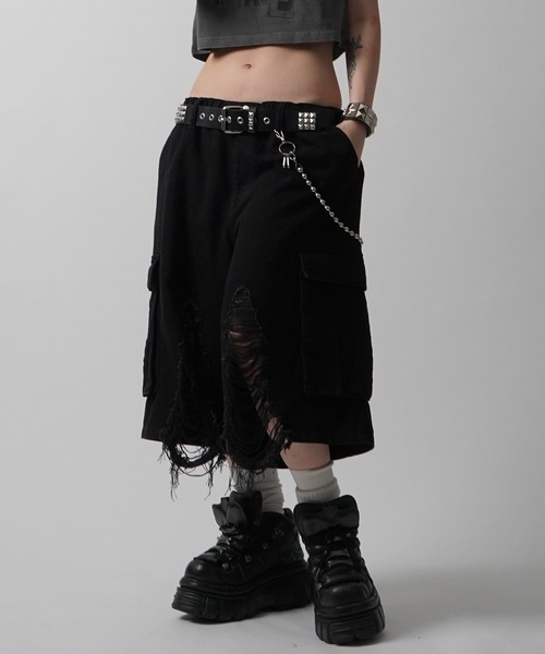 ILL'S（イルズ）の「25SS【MAROCORE SELECT】クラッシュデニム カーゴショーツ パンツ（デニムパンツ・メンズ・ブラック/ホワイト・FREE）」の8枚目の写真