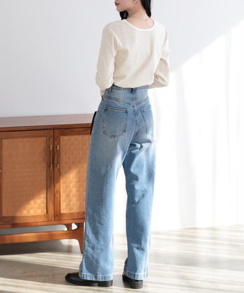 SUNFLOWER EIGHT（サンフラワーエイト）の「2wayヘンリーネックボーダートップス（Tシャツ/カットソー・レディース・ブラック/チャコールグレー/オートミール/ホワイト・L/M）」の11枚目の写真