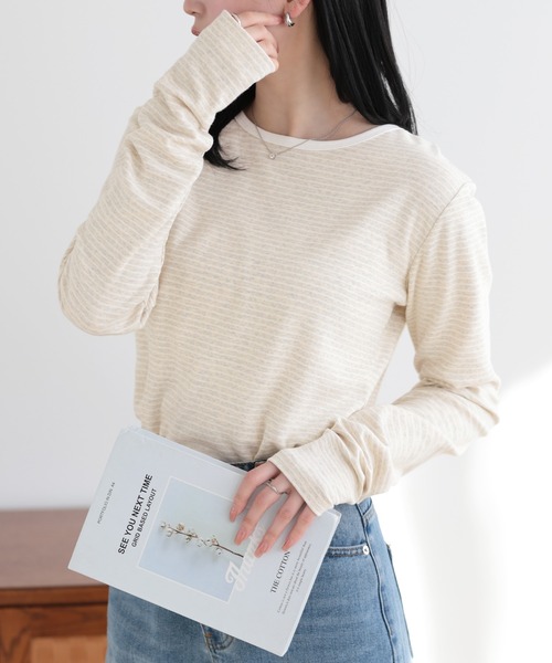 SUNFLOWER EIGHT（サンフラワーエイト）の「2wayヘンリーネックボーダートップス（Tシャツ/カットソー・レディース・ブラック/チャコールグレー/オートミール/ホワイト・L/M）」の12枚目の写真
