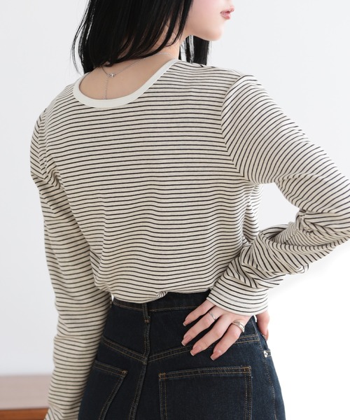 SUNFLOWER EIGHT（サンフラワーエイト）の「2wayヘンリーネックボーダートップス（Tシャツ/カットソー・レディース・ブラック/チャコールグレー/オートミール/ホワイト・L/M）」の15枚目の写真