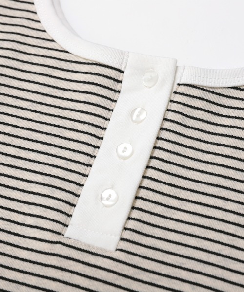セール】2wayヘンリーネックボーダートップス（Tシャツ