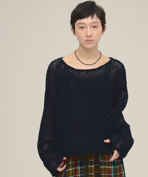 eL（エル）の「【eL】3G Loose Knit Pullover/329203（ニット/セーター・レディース・ネイビー/アイボリー/プラム・FREE）」の3枚目の写真