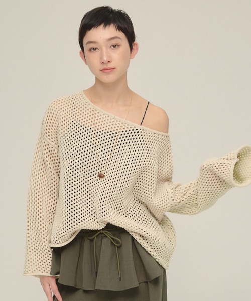 eL（エル）の「【eL】3G Loose Knit Pullover/329203（ニット/セーター・レディース・ネイビー/アイボリー/プラム・FREE）」の2枚目の写真