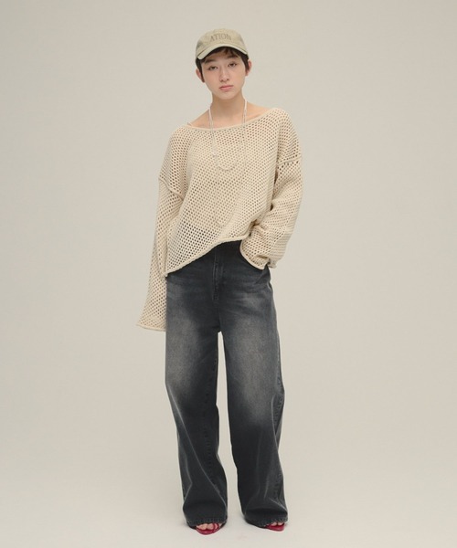 eL（エル）の「【eL】3G Loose Knit Pullover/329203（ニット/セーター・レディース・ネイビー/アイボリー/プラム・FREE）」の4枚目の写真