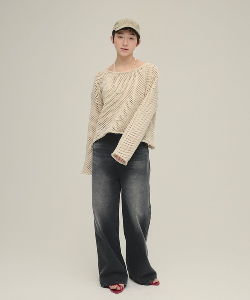 eL（エル）の「【eL】3G Loose Knit Pullover/329203（ニット/セーター・レディース・ネイビー/アイボリー/プラム・FREE）」の6枚目の写真
