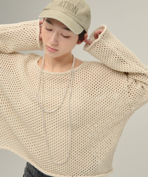 eL（エル）の「【eL】3G Loose Knit Pullover/329203（ニット/セーター・レディース・ネイビー/アイボリー/プラム・FREE）」の7枚目の写真