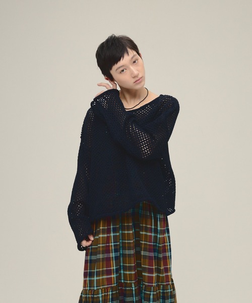 eL（エル）の「【eL】3G Loose Knit Pullover/329203（ニット/セーター・レディース・ネイビー/アイボリー/プラム・FREE）」の13枚目の写真