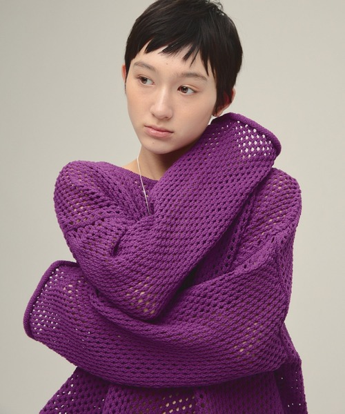eL（エル）の「【eL】3G Loose Knit Pullover/329203（ニット/セーター・レディース・ネイビー/アイボリー/プラム・FREE）」の19枚目の写真
