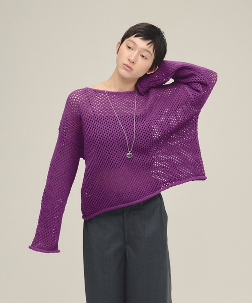 eL（エル）の「【eL】3G Loose Knit Pullover/329203（ニット/セーター・レディース・ネイビー/アイボリー/プラム・FREE）」の21枚目の写真