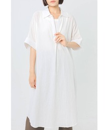 シャツワンピース レディース 夏 春 五分袖 シャツ カジュアル ワンピース ミドル丈 春夏 スキッパーシャツ 綿100% コットン100% 白 カーキ 黒 ブラック ホワイト 緑