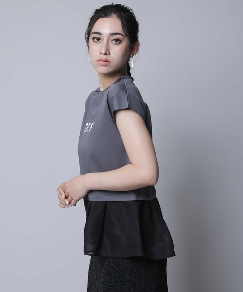 RAW FUDGE(ローファッジ)の「シルケット天竺オーガンジードッキングプリントTシャツ(Tシャツ/カットソー・レディース・オフホワイト/ブラック/チャコールグレー・M)」の6枚目の写真