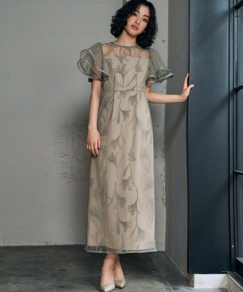 girl(ガール)の「シアー フリル スリーブ フラワー ドレス 花柄 結婚式 ワンピース パーティードレス オケージョンドレス お呼ばれ 二次会 成人式 同窓会 謝恩会(ドレス・レディース・ブラック/ブルーグレー/グレイッシュベージュ・M/M-Short)」の14枚目の写真