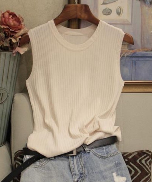 CADBURY（キャドバリー）の「ﾉｰｽﾘｰﾌﾞﾆｯﾄﾄｯﾌﾟｽ（ニット/セーター・レディース・ホワイト/ブラック/ブラウン/ピンク/イエロー/ブルー/グリーン/アイボリー/キャメル・SMALL/MEDIUM）」の3枚目の写真