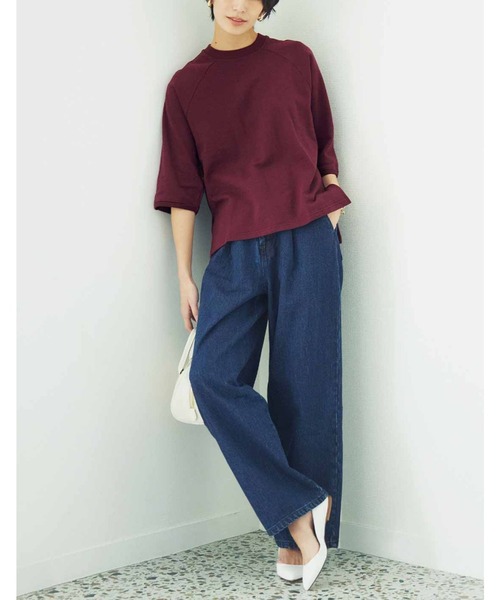 IEDIT（イディット）の「ＩＥＤＩＴ　国産にこだわった毎日はきたいタックワイドデニム〈ブルー〉（デニムパンツ・レディース・インディゴブルー・M/L/LL/3L）」の2枚目の写真