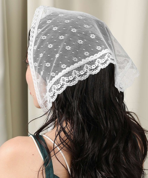 Monocoro toppi（モノコロトッピ）の「花柄 レース バブーシュカ（その他ヘアアクセサリー・レディース・ブラック/ホワイト・フリー）」の15枚目の写真