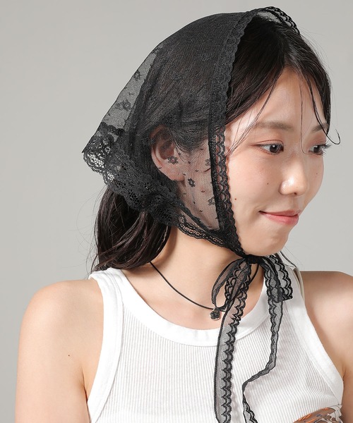Monocoro toppi（モノコロトッピ）の「花柄 レース バブーシュカ（その他ヘアアクセサリー・レディース・ブラック/ホワイト・フリー）」の18枚目の写真