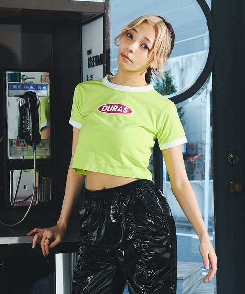 DURAS（デュラス）の「雑誌掲載｜クロップリンガーTシャツ（Tシャツ/カットソー・レディース・ブラック/ライム/オレンジ・MEDIUM/SMALL）」の12枚目の写真