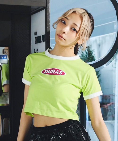 DURAS（デュラス）の「雑誌掲載｜クロップリンガーTシャツ（Tシャツ/カットソー・レディース・ブラック/ライム/オレンジ・MEDIUM/SMALL）」の19枚目の写真
