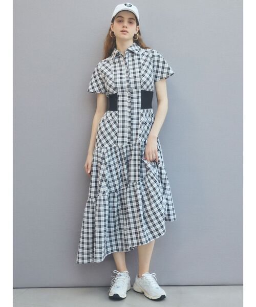 CALNAMUR（カルナムール）の「WAIST RIB CHECK SHIRT OP/ウエストリブチェックシャツワンピース（ワンピース・レディース・ブラック/ブラウン・SMALL/MEDIUM）」の4枚目の写真