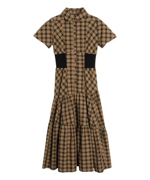 CALNAMUR（カルナムール）の「WAIST RIB CHECK SHIRT OP/ウエストリブチェックシャツワンピース（ワンピース・レディース・ブラック/ブラウン・SMALL/MEDIUM）」の15枚目の写真