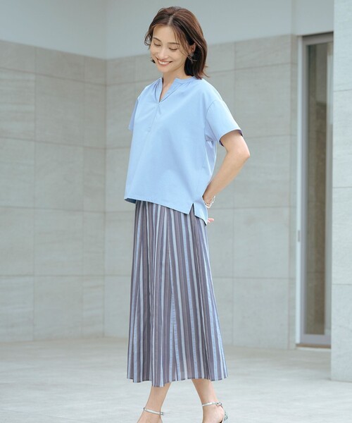 J.PRESS(ジェイプレス)の「【洗える・接触冷感】プレーティングジャージー バンドカラー カットソー(Tシャツ/カットソー・レディース・ホワイト系/スカイブルー系/ベージュ系/オレンジ系/ブラック系・LARGE/MEDIUM)」の6枚目の写真