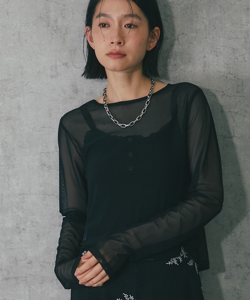 2wayシアートップス AO2 tシャツ Double zipper Tops / Wジップトップス 半袖 シアー