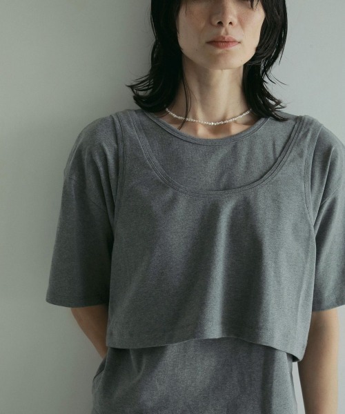 anuke(アンヌーク)の「anuke Layered Cut T-shirts 62510623(Tシャツ/カットソー・レディース・ブラック/オフホワイト/チャコールグレー・FREE)」の1枚目の写真