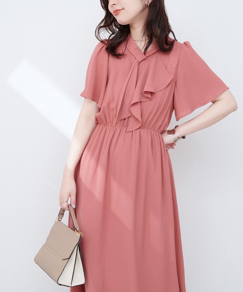 natural couture（ナチュラルクチュール）の「【WEB限定】ボウタイアシメラッフルワンピース（ワンピース・レディース・オレンジ系その他/ブルー/ネイビー/グレイッシュベージュ・FREE）」の14枚目の写真