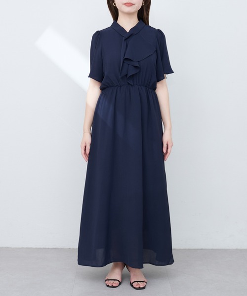 natural couture（ナチュラルクチュール）の「【WEB限定】ボウタイアシメラッフルワンピース（ワンピース・レディース・オレンジ系その他/ブルー/ネイビー/グレイッシュベージュ・FREE）」の12枚目の写真