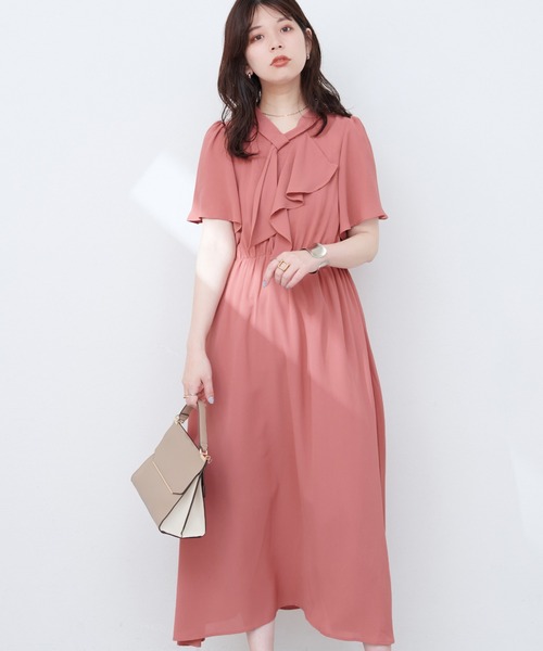 natural couture（ナチュラルクチュール）の「【WEB限定】ボウタイアシメラッフルワンピース（ワンピース・レディース・オレンジ系その他/ブルー/ネイビー/グレイッシュベージュ・FREE）」の16枚目の写真
