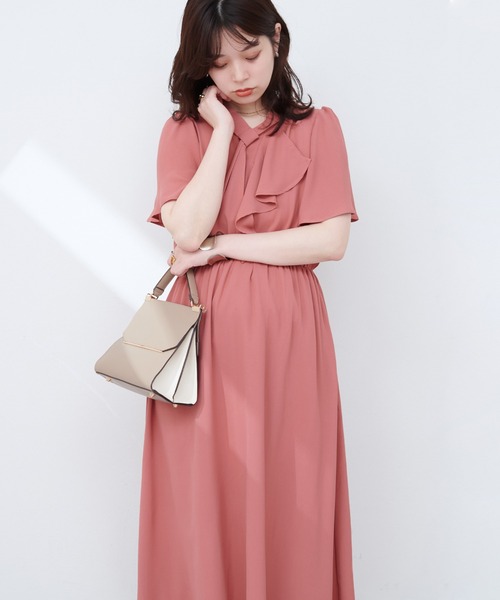 natural couture（ナチュラルクチュール）の「【WEB限定】ボウタイアシメラッフルワンピース（ワンピース・レディース・オレンジ系その他/ブルー/ネイビー/グレイッシュベージュ・FREE）」の15枚目の写真