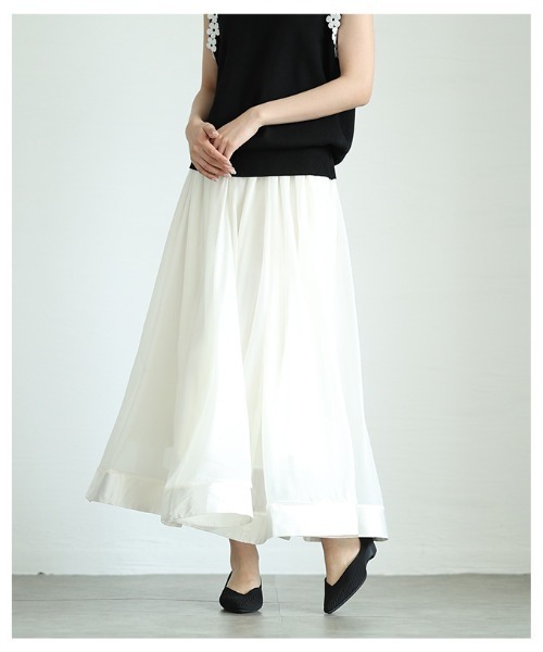 Sawa a la mode(サワアラモード)の「リボンテープヘムオーガンジフレアスカート(スカート・レディース・オフホワイト/ブラック・FREE)」の6枚目の写真