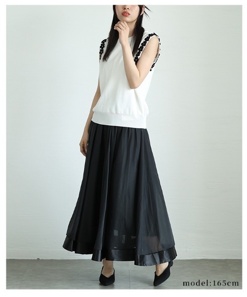 Sawa a la mode(サワアラモード)の「リボンテープヘムオーガンジフレアスカート(スカート・レディース・オフホワイト/ブラック・FREE)」の17枚目の写真