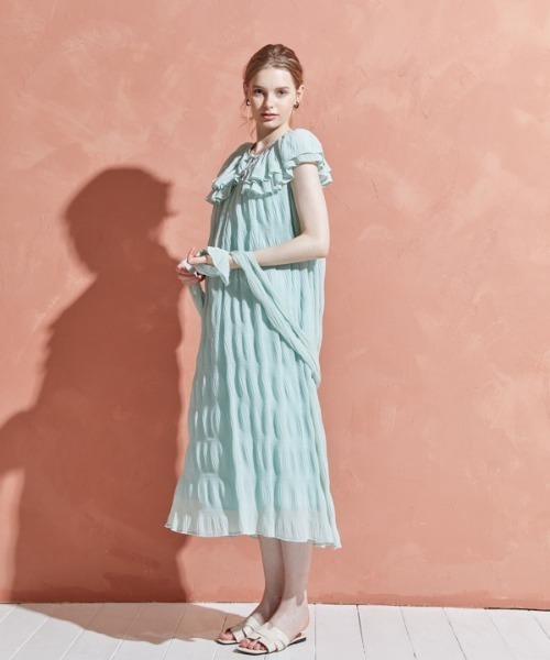 ERADIE(エラディエ)の「Border Pleated Long one-piece ボーダープリーツロングワンピース(ワンピース・レディース・ホワイト/ブラック/ミント/サーモンピンク・FREE)」の15枚目の写真