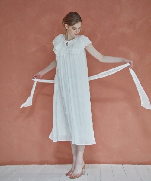 エラディエ　ワンピース セール】Border Pleated Long one-piece ボーダープリーツロング