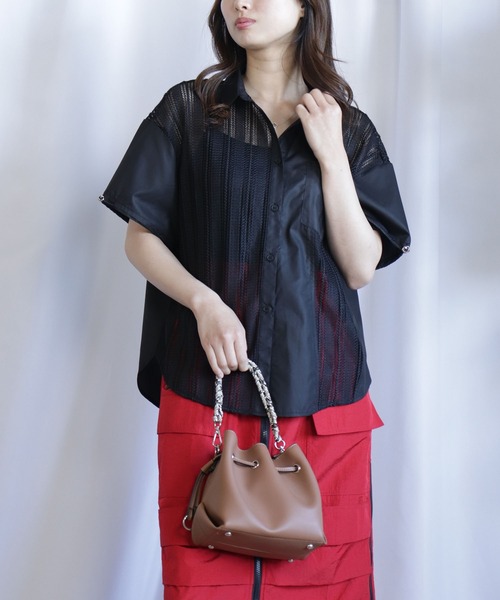 ブラウス シャツ メッシュ切替5分袖シャツ レディース セール】メッシュ切替5分袖シャツ（シャツ/ブラウス）｜BITTOKO