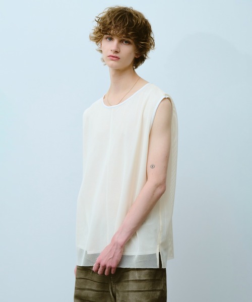CAMPHOR WOOD(カンファーウッド)の「reversible layered sleeveless cutsew / リバーシブルレイヤードメッシュスリーブレスカットソー(タンクトップ・メンズ・Black/White・SMALL/MEDIUM/LARGE)」の15枚目の写真
