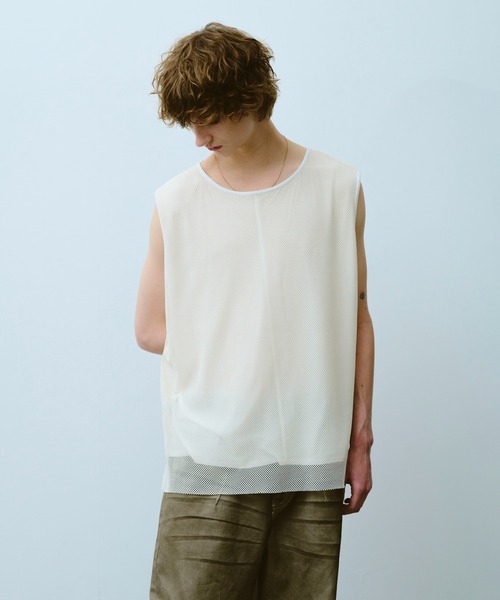 CAMPHOR WOOD(カンファーウッド)の「reversible layered sleeveless cutsew / リバーシブルレイヤードメッシュスリーブレスカットソー(タンクトップ・メンズ・Black/White・SMALL/MEDIUM/LARGE)」の12枚目の写真