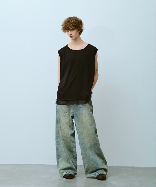 CAMPHOR WOOD(カンファーウッド)の「reversible layered sleeveless cutsew / リバーシブルレイヤードメッシュスリーブレスカットソー(タンクトップ・メンズ・Black/White・SMALL/MEDIUM/LARGE)」の7枚目の写真